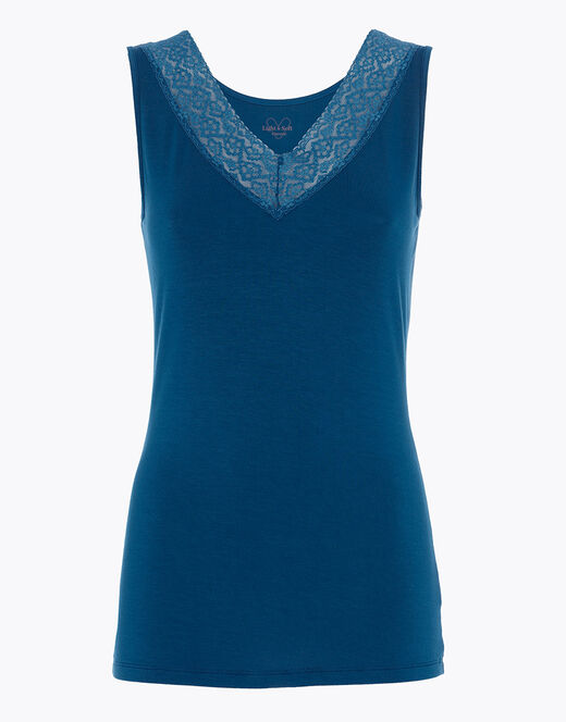 Lovable Canotta Donna Warm & Soft In Viscosa Spalla Larga Con Pizzo, Blu Ottanio