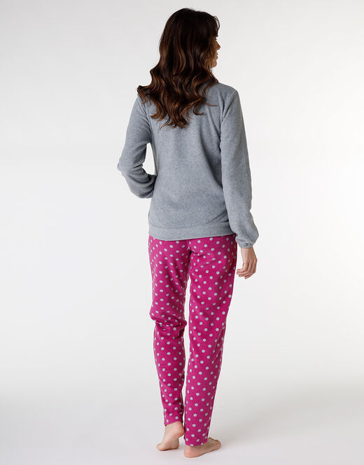 Lovable Homewear Aperto In Pelliccetta Jacquard E Micropile, Rosa E Grigio