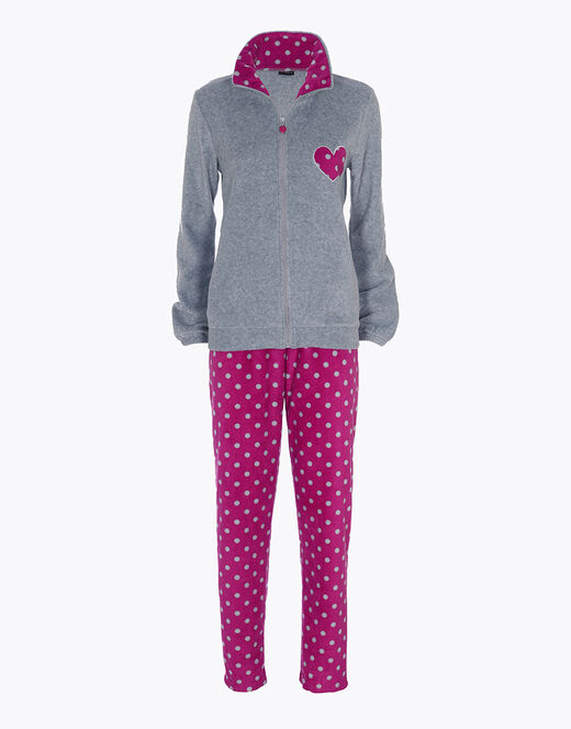 Lovable Homewear Aperto In Pelliccetta Jacquard E Micropile, Rosa E Grigio