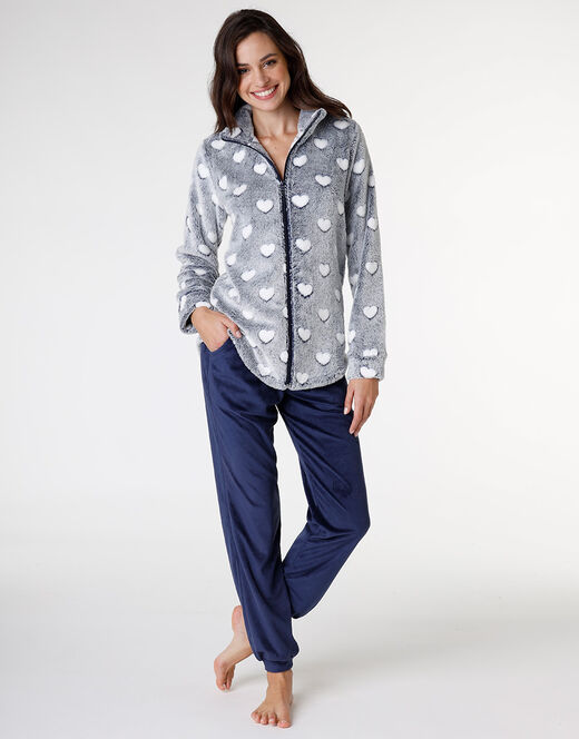 Lovable Homewear Aperto In Pelliccetta Jacquard E Micropile, Blu