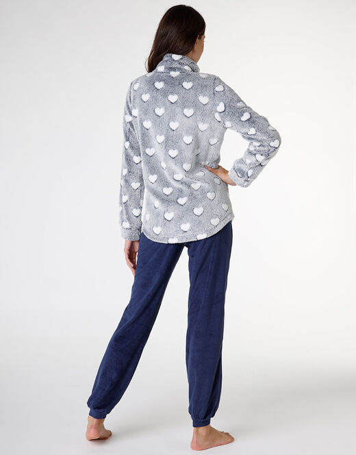 Lovable Homewear Aperto In Pelliccetta Jacquard E Micropile, Blu