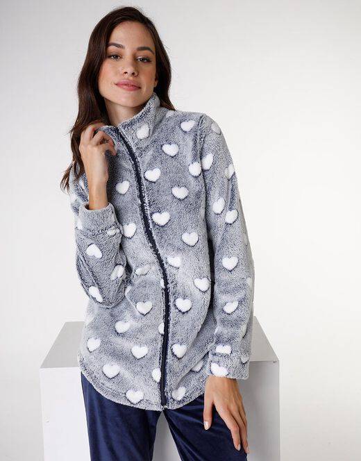 Lovable Homewear aperto in pelliccetta jacquard e micropile, blu