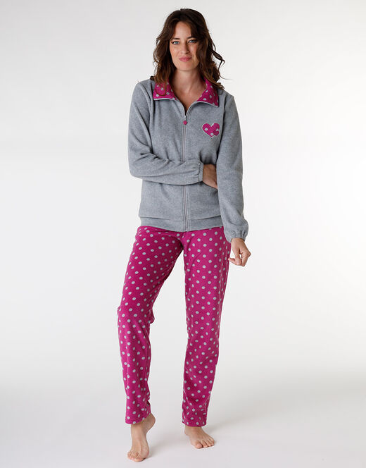 Lovable Homewear aperto in pelliccetta jacquard e micropile, rosa e grigio