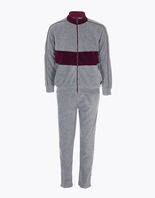 Lovable Homewear Aperto In Pile, Grigio Melange Scuro E Bordeaux