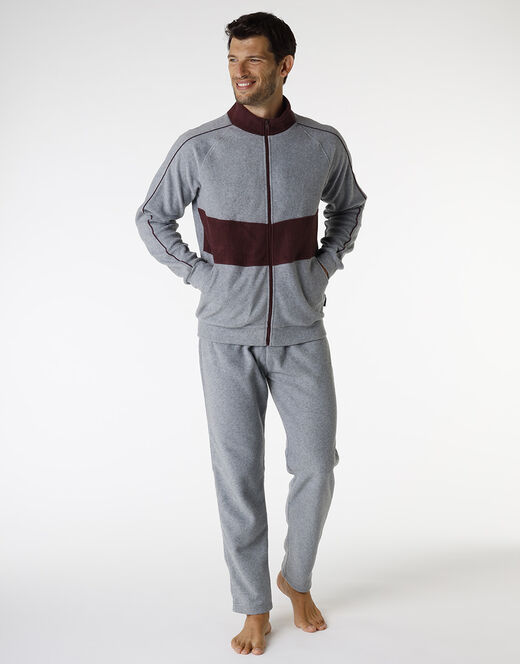 Lovable Homewear aperto in pile, grigio melange scuro e bordeaux