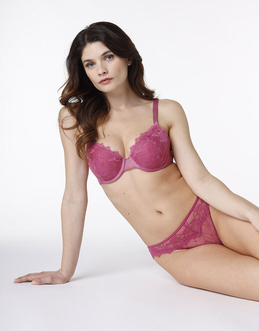 Lovable La Senza - Reggiseno imbottito con ferretto Lux Lace in pizzo, tulle e microfibra, malva