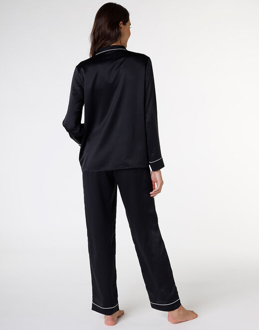 Lovable Pigiama Lungo Aperto In Satin, Nero