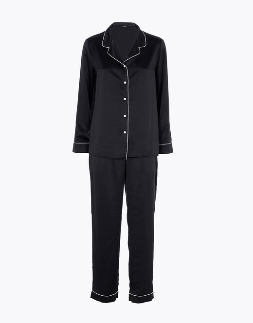 Lovable Pigiama Lungo Aperto In Satin, Nero