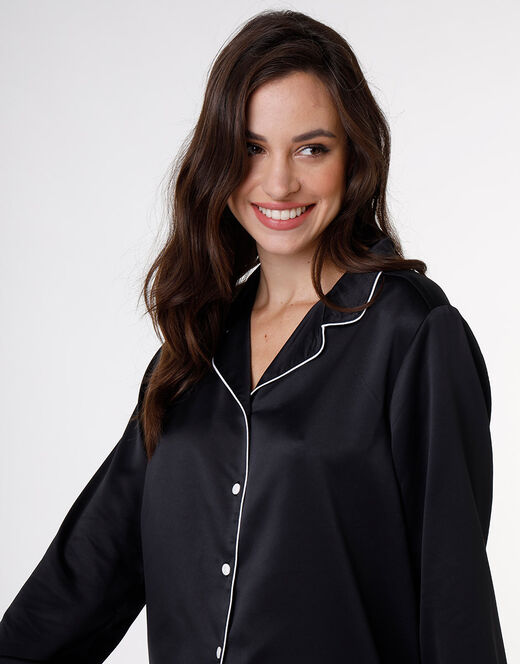 Lovable Pigiama lungo aperto in satin, nero
