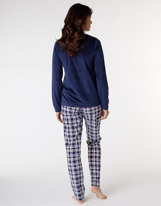 Lovable Pigiama Lungo, Blu Con Stampa A Quadri