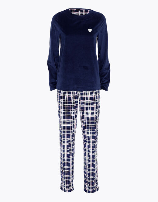 Lovable Pigiama Lungo, Blu Con Stampa A Quadri