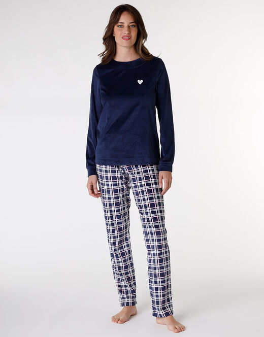 Lovable Pigiama lungo, blu con stampa a quadri