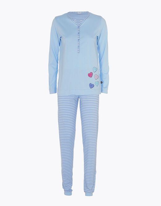 Lovable Pigiama Lungo In Jersey Di Cotone, Azzurro