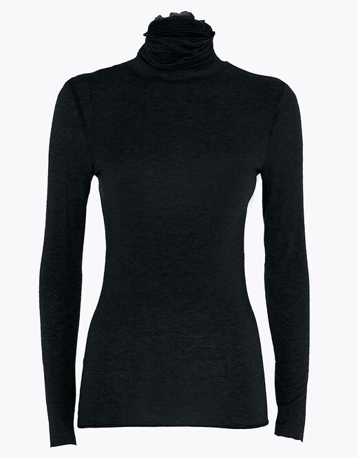 Lovable Maglia A Collo Alto E Manica Lunga In Modal E Cashmere, Nero