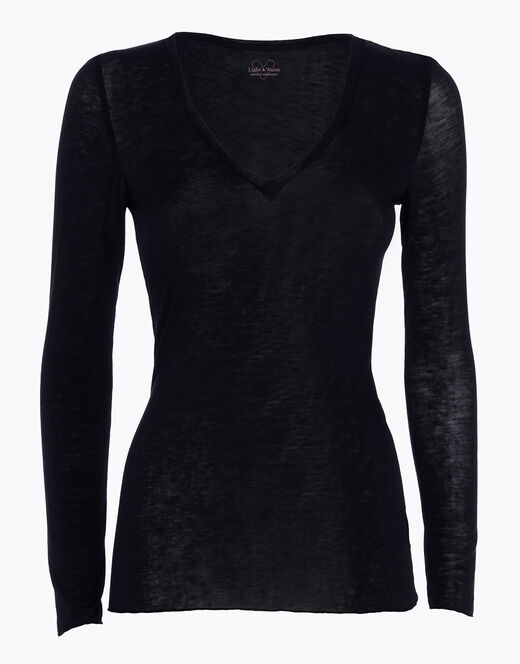 Lovable Maglia A Manica Lunga Con Scollo A V In Modal E Cashmere, Nero