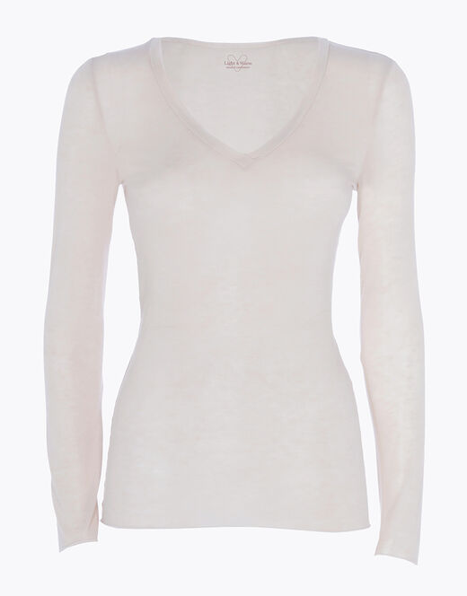 Lovable Maglia A Manica Lunga Con Scollo A V In Modal E Cashmere, Sabbia