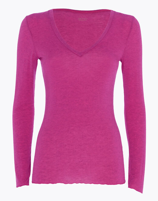 Lovable Maglia A Manica Lunga Con Scollo A V In Modal E Cashmere, Rosa Sorbetto
