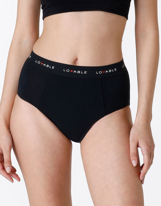 Lovable NUOVO Slip Alto Da Ciclo Lavabile In Cotone Biologico Certificato, Colore Nero, Per Flusso Abbondante