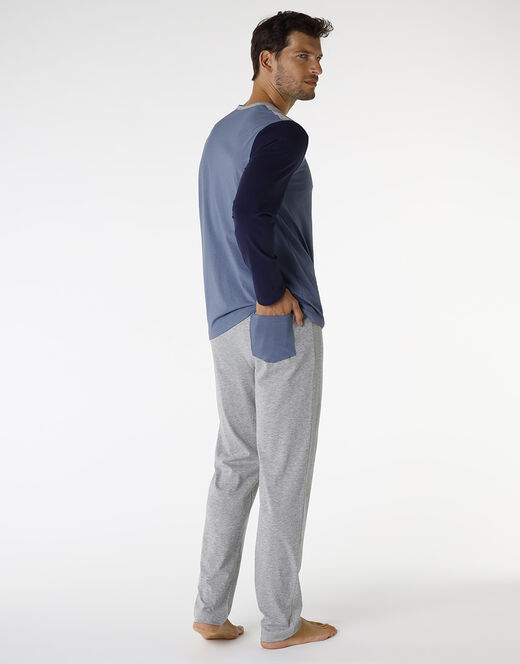 Lovable Piagiama Lungo In Cotone, Blu Polvere, Blu Navy E Grigio Melange