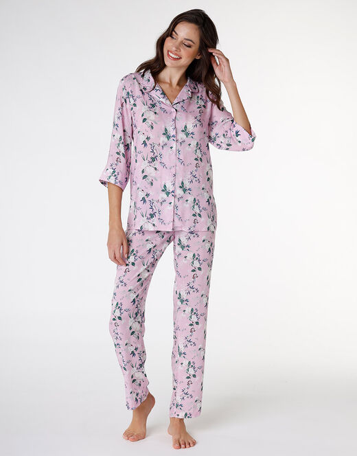 Lovable Pigiama Aperto In Tela Di Viscosa, Rosa Con Stampa A Fiori