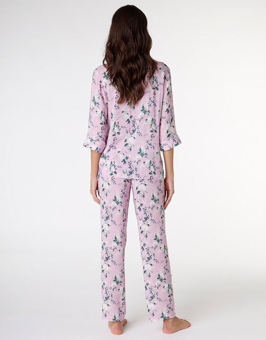 Lovable Pigiama Aperto In Tela Di Viscosa, Rosa Con Stampa A Fiori