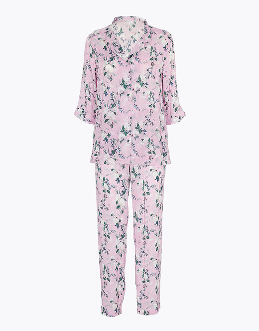 Lovable Pigiama Aperto In Tela Di Viscosa, Rosa Con Stampa A Fiori