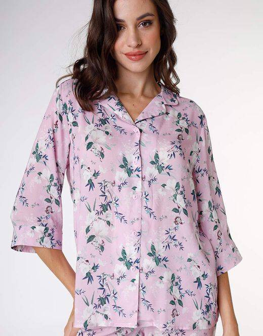 Lovable Pigiama aperto in tela di viscosa, rosa con stampa a fiori
