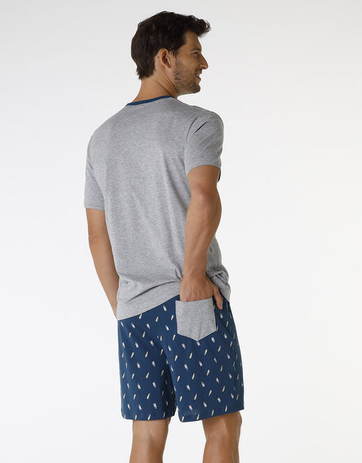 Lovable Pigiama Corto In Cotone, Grigio Melange Con Stampa