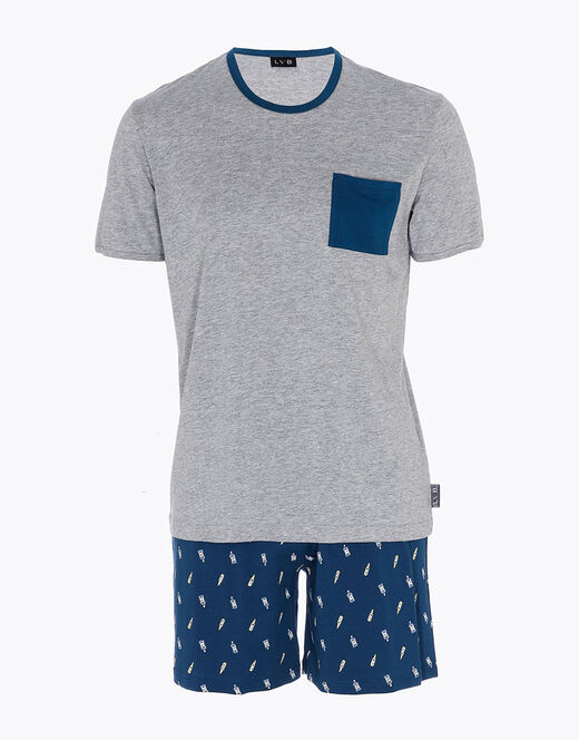Lovable Pigiama Corto In Cotone, Grigio Melange Con Stampa