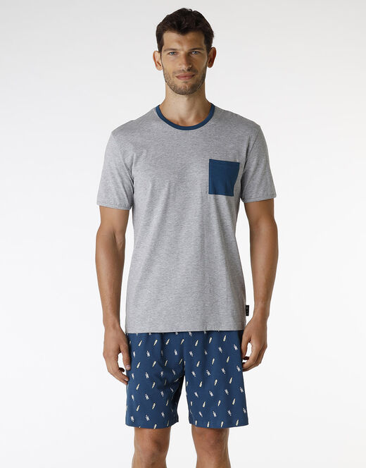 Lovable Pigiama corto in cotone, grigio melange con stampa