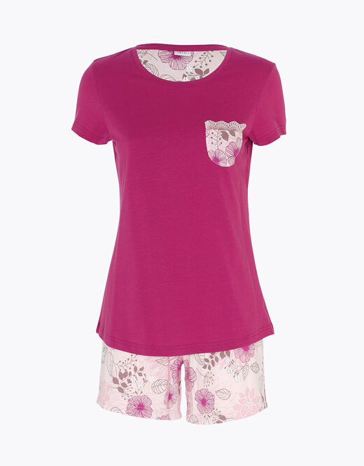 Lovable Pigiama Corto In Jersey Di Cotone, Rosa Ciclamino Con Stampa Floreale