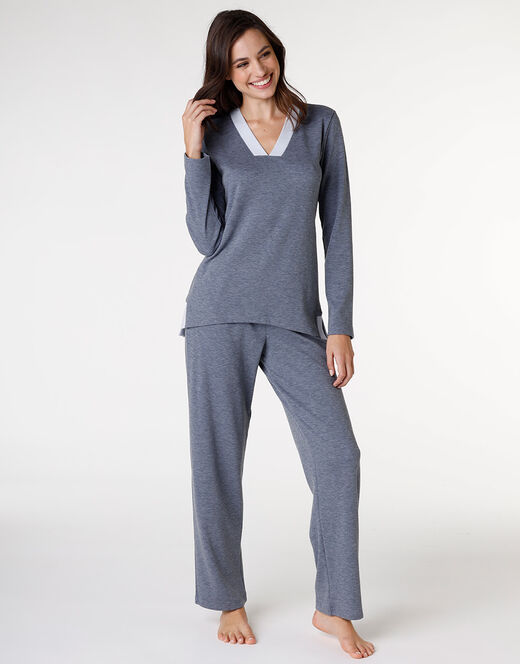 Lovable Pigiama In Interlock Garzato Internamente, Blu Melange