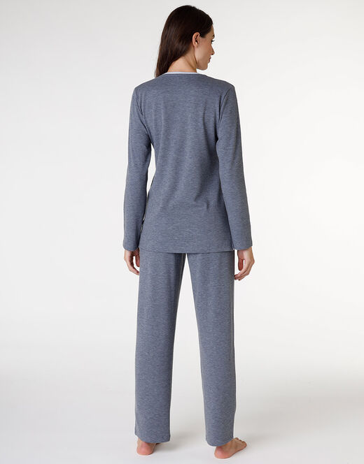 Lovable Pigiama In Interlock Garzato Internamente, Blu Melange