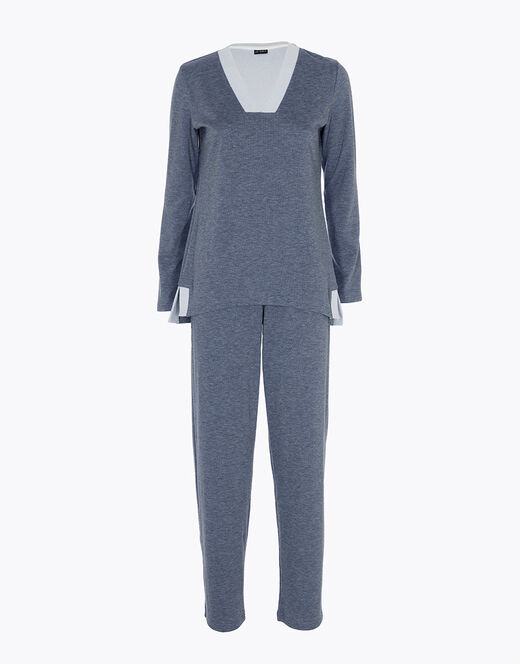 Lovable Pigiama In Interlock Garzato Internamente, Blu Melange