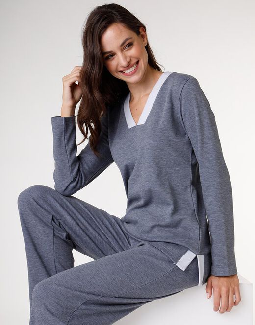 Lovable Pigiama in interlock garzato internamente, blu melange