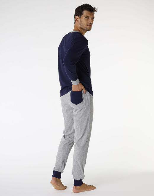 Lovable Pigiama In Jersey Di Cotone, Blu Navy E Grigio Melange