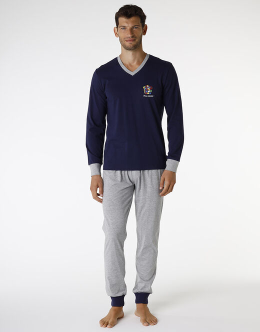 Lovable Pigiama in jersey di cotone, blu navy e grigio melange