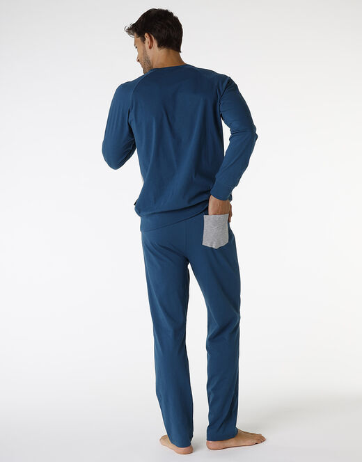 Lovable Pigiama In Jersey Di Cotone, Grigio Melange Stampato E Blu Petrolio