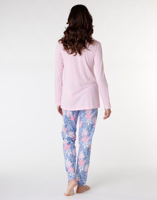 Lovable Pigiama Lungo Aperto In Cotone Modal, Rosa Con Stampa Floreale