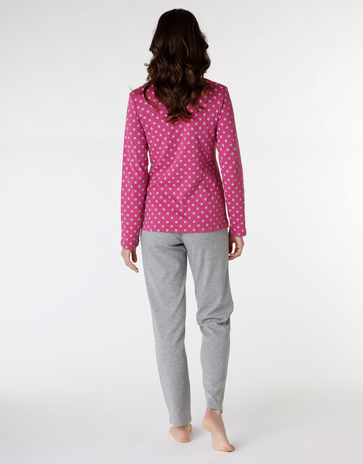 Lovable Pigiama Lungo Aperto In Interlock Cotone E Viscosa, Rosa Ciclamino