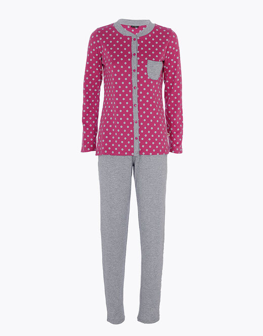 Lovable Pigiama Lungo Aperto In Interlock Cotone E Viscosa, Rosa Ciclamino