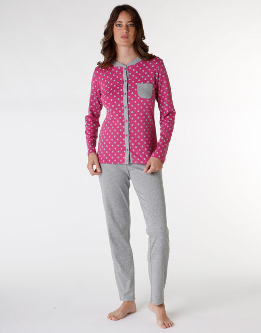 Lovable Pigiama lungo aperto in interlock cotone e viscosa, rosa ciclamino