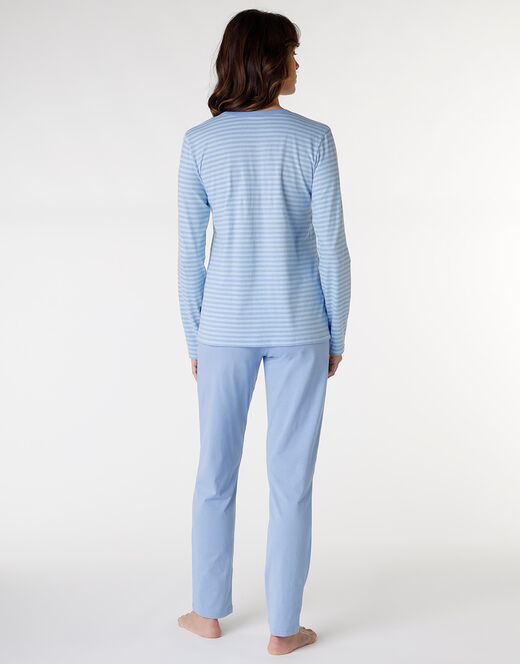 Lovable Pigiama Lungo Chiuso In Jersey Di Cotone, Azzurro A Righe Con Stampa