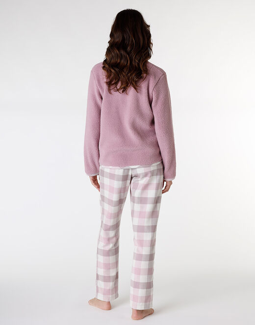 Lovable Pigiama Lungo Con Pelliccetta Agnellata E Flanella, Rosa E Grigio