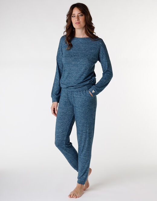 Lovable Pigiama lungo garzato esternamente, blu petrolio