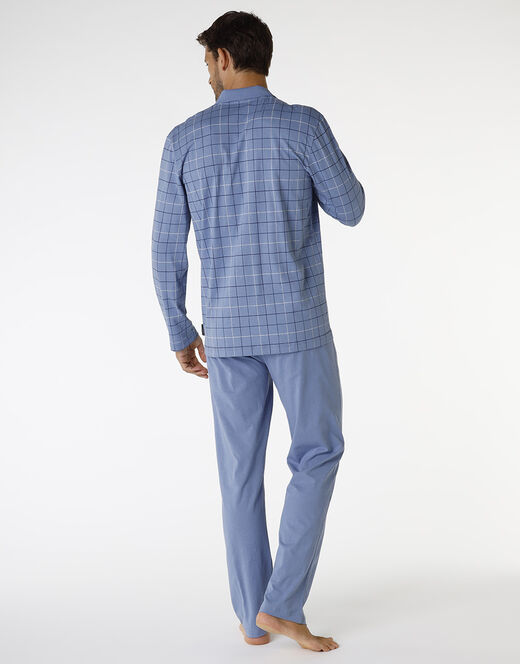 Lovable Pigiama Lungo In Cotone, Blu Polvere Con Stampa A Riquadri