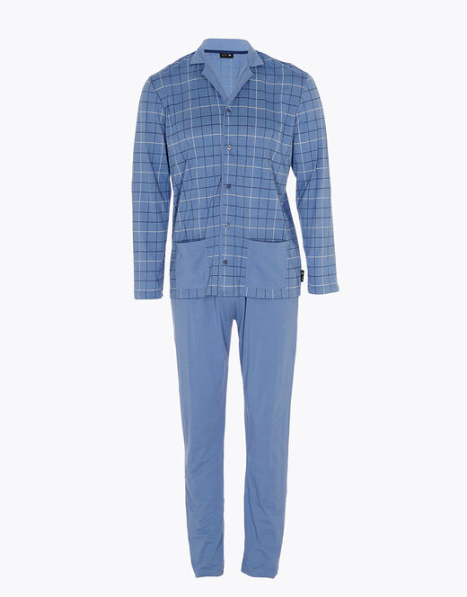 Lovable Pigiama Lungo In Cotone, Blu Polvere Con Stampa A Riquadri