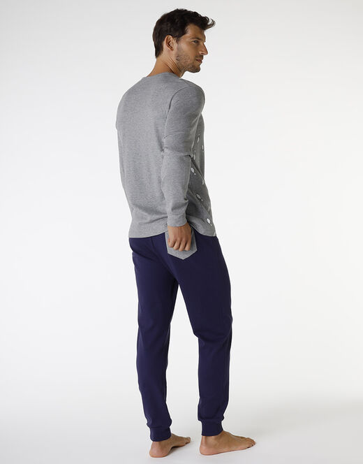 Lovable Pigiama Lungo In Cotone, Grigio Melange Scuro Stampa Bowling