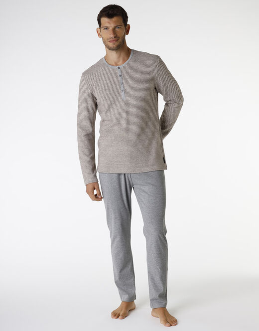 Lovable Pigiama Lungo In Interlock, Corda Scuro E Grigio