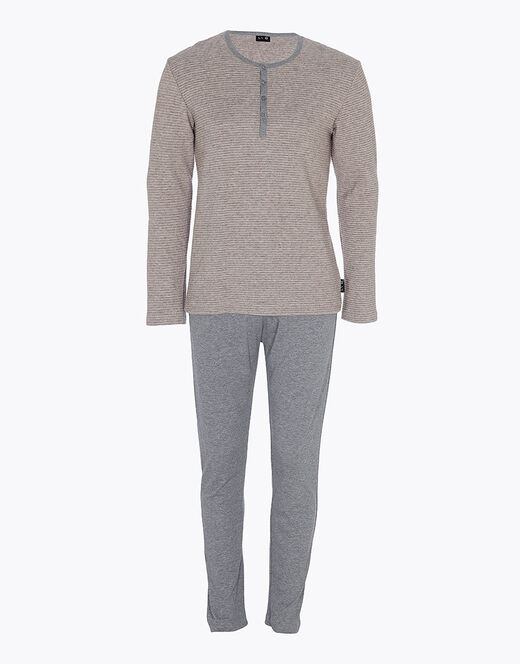 Lovable Pigiama Lungo In Interlock, Corda Scuro E Grigio